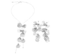 XFSRG Parure Gioielli Donna Elegante con Orecchini e Collana a Forma di Fiore per Occasioni Speciali (Argento)