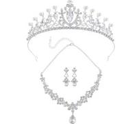 XFSRG Parure Gioielli Donna Elegante Design con Perle e Cristalli Set Collana e Orecchini per Occasioni Speciali (Argento)