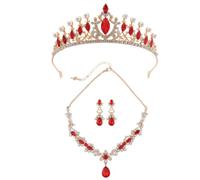 XFSRG Parure Gioielli Donna Elegante Design con Perle e Cristalli Set Collana e Orecchini per Occasioni Speciali (Rosso)