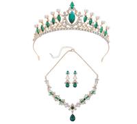 XFSRG Parure Gioielli Donna Elegante Design con Perle e Cristalli Set Collana e Orecchini per Occasioni Speciali (Verde)
