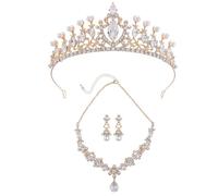 XFSRG Parure Gioielli Donna Elegante Design con Perle e Cristalli Set Collana e Orecchini per Occasioni Speciali (Oro)