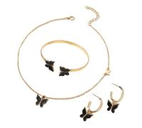 XFSRG Parure Gioielli Donna Elegante Farfalla Design Collana Oro Set Gioielli Donna Moda Accessori Bigiotteria Regalo Perfetto per Ogni Occasione (Nero)