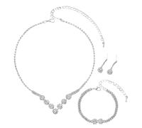 XFSRG Parure Gioielli Donna Elegante Semplice Set di Gioielli Sposa Ciondolo Sposa con Strass Grandi Collana Braccialetti Orecchini Anello Set(Argento)