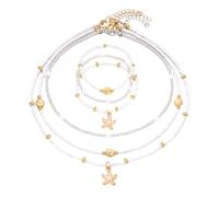 XFSRG Parure Gioielli Donna Elegante Set Collana e Orecchini con Design a Stella Marina e Perline Bianche Accessori Moda per Occasioni Speciali e Quotidiane (Argento Bianco)