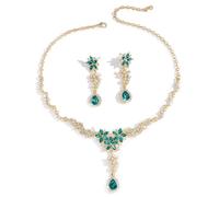 XFSRG Parure Gioielli Donna Elegante Set Collana Orecchini con Strass Gioielli Oro Argento per Matrimoni Eventi Uso Quotidiano(Verde)