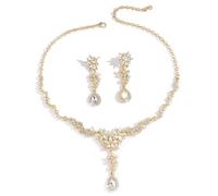 XFSRG Parure Gioielli Donna Elegante Set Collana Orecchini con Strass Gioielli Oro Argento per Matrimoni Eventi Uso Quotidiano(Oro)