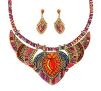 XFSRG Parure Gioielli Donna Etnica Colorata Collana e Orecchini Pendenti in Stile Boho Chic per Feste e Occasioni Speciali