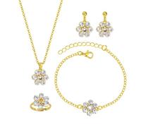 XFSRG Parure Gioielli Donna Fiore Cristallo Set Collana Orecchini Bracciale Anello Elegante Moda Accessori per Festa e Matrimonio (Oro, 4 pezzi)