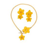 XFSRG Parure Gioielli Donna Fiore Giallo Elegante Set Collana E Orecchini Moda (Giallo)