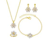 XFSRG Parure Gioielli Donna Fiore Set Di Gioielli Con Perle Elegante Per Occasioni Speciali(Oro)