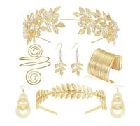 XFSRG Parure Gioielli Donna Foglie e Perle Set di Gioielli Elegante per Matrimoni e Eventi Speciali Collana Bracciale Orecchini e Fascia (Oro-2)