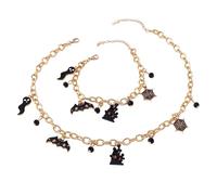 XFSRG Parure Gioielli Donna Halloween Collana e Bracciale con Casetta dei Pipistrelli Ragnatela e Fantasma Bijoux Gotico Ragazze Regalo per una Festa di Halloween