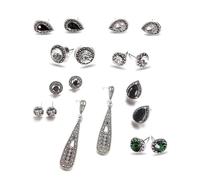 XFSRG Parure Gioielli Donna Orecchini a Goccia Set di Gioielli Vintage Orecchini con Cristalli Eleganti Accessori Moda Bijoux Argento Antico con Pietre Preziose Gioielleria Artigianale (B)