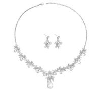 XFSRG Parure Gioielli Donna Parure con Collana e Orecchini Alla Moda Zircone Set di Gioielli Adatto per Matrimoni e Feste(Argento)