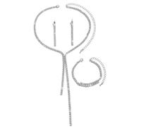 XFSRG Parure Gioielli per Donna con Strass Bracciale Collane e Orecchini Set Gioielli da Sposa Ballo Formali per Donne e Spose (Argento)