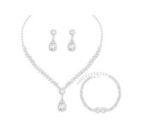 XFSRG Parure Gioielli per Donna Set di Gioielli da Sposa Strass Collana Bracciale e Orecchini Set Festa Nuziale per Donne e Ragazze