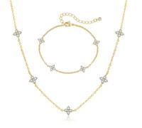 XFSRG Parure Gioielli Quadrifoglio da Donna Regolabile 18K Placcato Oro Collana Bracciale Set con Zirconia Dainty Gioielli Sposa Set per Uso Quotidiano e Occasioni Speciali (Oro)