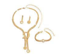 XFSRG Parure Gioielli Set per Donna Scintillante Cristallo Sposa Collana Vintage Strass Orecchini Pendenti con Bracciale Fidanzamento Abito da Sposa Gioielli (Oro)
