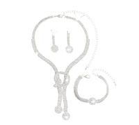 XFSRG Parure Gioielli Set per Donna Scintillante Cristallo Sposa Collana Vintage Strass Orecchini Pendenti con Bracciale Fidanzamento Abito da Sposa Gioielli (Argento)