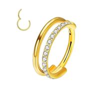 XFSRG Piercing Naso Argento con Zirconi Orecchino Naso Anello Doppio Elegante Piercing al Naso in Titanio Gioielli per Corpo Moda Adatto per Uomini e Donne (Oro)