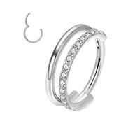 XFSRG Piercing Naso Argento con Zirconi Orecchino Naso Anello Doppio Elegante Piercing al Naso in Titanio Gioielli per Corpo Moda Adatto per Uomini e Donne (Argento)