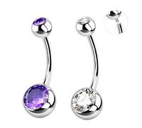 XFSRG Piercing Ombelico Curvo con Cubica Zirconia Belly Rings Anelli per Ombelico 2 Pezzi Anelli Acciaio Chirurgico Navel Corpo Piercing Gioielli per Vacanze Feste