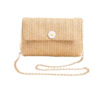 XFSRG Pochette Donna Daisy in Paglia Elegant Borse a Tracolla Estive Classica Spiaggia Clutch con Catena per Vacanze al Mare Viaggi(Mandorla)