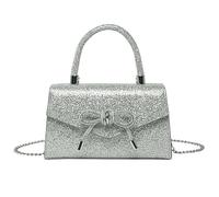 XFSRG Pochette Donna Elegante Argento con Fiocco Brillante Borsa a Mano e Tracolla per Eventi Speciali Serate e Cerimonie Borsetta Elegante Donna Moda (Argento)