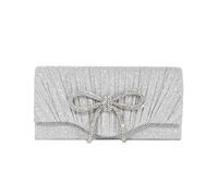XFSRG Pochette Donna Elegante Fiocco Glitterato Moda Borsa da Sera Clutch con Catena Staccabile per Cocktail Festa Matrimonio(Argento)