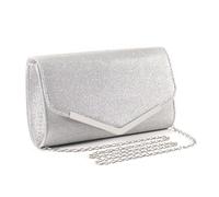 XFSRG Pochette Donna Elegante Glitterata Classica Borse da Sera con Catena Staccabile per Eventi Festa Matrimonio(Argento)