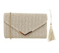 XFSRG Pochette Donna Elegante in Paglia con Catena Staccabile Borsa Cerimonia per Serate e Eventi Speciali (Bianco sporco + A)