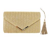 XFSRG Pochette Donna Elegante in Paglia con Catena Staccabile Borsa Cerimonia per Serate e Eventi Speciali (Beige + B)