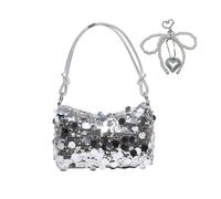 XFSRG Pochette Donna Elegante Paillettes Oro e Nero | Borsa a Tracolla Chic per Serate e Feste | Borsetta Moda per Donna (Argento)