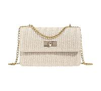 XFSRG Pochette Donna in Paglia Moda Borsa Intrecciata Elegant Borsa da Sera Clutch con Catena per Vacanze al Mare Viaggi(Beige)
