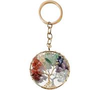 XFSRG Portachiavi Albero Della Vita Rotondo Ciondolo Pietre Naturali Cristalli Colorati Anello Metallico Accessorio Borsa