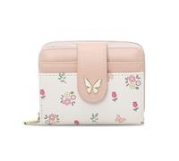XFSRG Portafoglio Donna Piccolo Mini Portafoglio con Stampa Floreale e Farfalle Tasca Portamonete e 4 Scomparti per Carte Borsellino Compatto (Rosa)