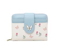 XFSRG Portafoglio Donna Piccolo Mini Portafoglio con Stampa Floreale e Farfalle Tasca Portamonete e 4 Scomparti per Carte Borsellino Compatto (Blu)