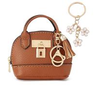 XFSRG Portamonete Donna Pochette Personalizzata Portachiavi Borsa Mini Pochette Portachiavi con Sacchetto per Rossetto (Marrone e Bianco)