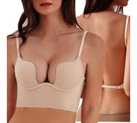XFSRG Reggiseni Schiena Scoperta Donna Reggiseno Invisibile Fili a V Profondo Push Up Senza Cuciture Comodo Bellissimo Dorso a Forma di U