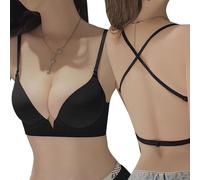 XFSRG Reggiseno Donna Push-up Reggiseni a Forma Cinghie Regolabile Comfort Intimo Leggero Imbottito Profondo V Bra Elegante Invisibile Reggiseni Senza Schienale Bra(Nero 32/70AB)