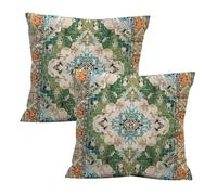 XFSRG Set 2 Federe Cuscino Boho 45×45 cm Copricuscini in Lino con Motivo Etno per Soggiorno Camera da Letto e Esterno Traspiranti e Resistenti (Verde)