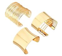 XFSRG Set 3 Bracciali Donna Oro Bracciale Cuff Aperto Chunky Stile Punk Chic Accessori Moda Regolabili per Abbigliamento Quotidiano e Serate