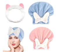 XFSRG Set Asciugamani Capelli Microfibra Turbante Cuffia Doccia Fascia Cosmetica Orecchie Gatto Fiocco Decorativo Assorbente