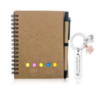 XFSRG Set Blocco Note in Carta Kraft Riciclata con Spirale e Penna Più Portachiavi Motivazionale in Acciaio Inox con Elefante e Fiore Regalo per Ufficio Scuola Amici