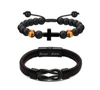 XFSRG Set Bracciali Donna Eleganti in Pelle e Perline Braccialetto Donna Intrecciato con Chiusura Magnetica Gioielli di Tendenza per Ogni Occasione (Nero)