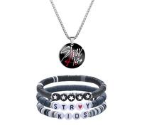 XFSRG Set Collana e Braccialetto Fan Kpop Catena con Ciondolo in Acciaio Inossidabile 3 Braccialetti Colorati in Argilla Polimerica Gioielli Unisex (Nero)