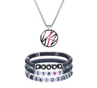 XFSRG Set Collana e Braccialetto Fan Kpop Catena con Ciondolo in Acciaio Inossidabile 3 Braccialetti Colorati in Argilla Polimerica Gioielli Unisex (Bianco)