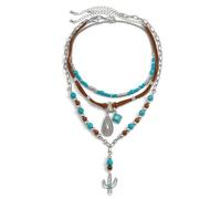 XFSRG Set Collane Boho Donna Multistrato Collane con Perline di Turchese e Ciondoli Vintage Regolabili Girocollo a Strati Stile Etnico per Festival Vacanze e Look Quotidiani (Verde-1)