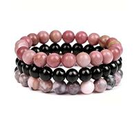 XFSRG Set da 3 Bracciale in Pietre Naturali da 8 mm per Donna e Uomo Braccialetto Elastici con Perline Gioielli Energetici Ideali per Yoga Meditazione Protezione e Regalo Elegante (Rosa)