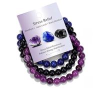 XFSRG Set da 3 Bracciale in Pietre Naturali da 8 mm per Donna e Uomo Braccialetto Elastici con Perline Gioielli Energetici Ideali per Yoga Meditazione Protezione e Regalo Elegante (Viola)